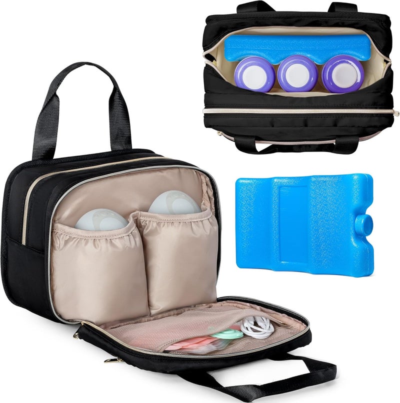 Fasrom Wearable Breast Pump Bag with Cooler and Ice Pack Compatible with Momcozy, Medela and Elvie Pumps, Insulated Pump Carrying Case to Hold Extra Pump Parts, Black (Patent Design) - Image 1